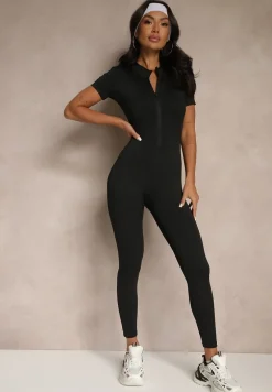 Czarny Kombinezon z Półgolfem i Przeszyciami Lumaleine