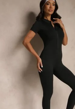 Czarny Kombinezon z Półgolfem i Przeszyciami Lumaleine