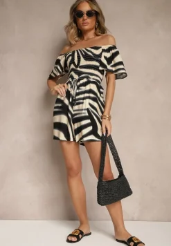 Czarny Kombinezon z Wiskozy w Abstrakcyjny Wzór Filisena