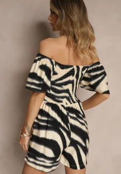 Czarny Kombinezon z Wiskozy w Abstrakcyjny Wzór Filisena