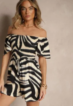 Czarny Kombinezon z Wiskozy w Abstrakcyjny Wzór Filisena