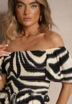 Czarny Kombinezon z Wiskozy w Abstrakcyjny Wzór Filisena