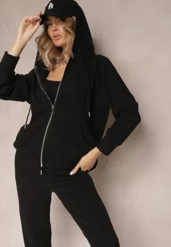 Czarny Komplet Dresowy 2-częściowy z Bluzą i Spodniami Serenitea