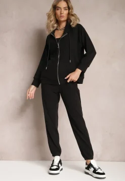 Czarny Komplet Dresowy 2-częściowy z Bluzą i Spodniami Serenitea