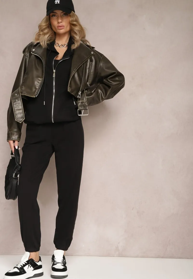 Czarny Komplet Dresowy 2-częściowy z Bluzą i Spodniami Serenitea