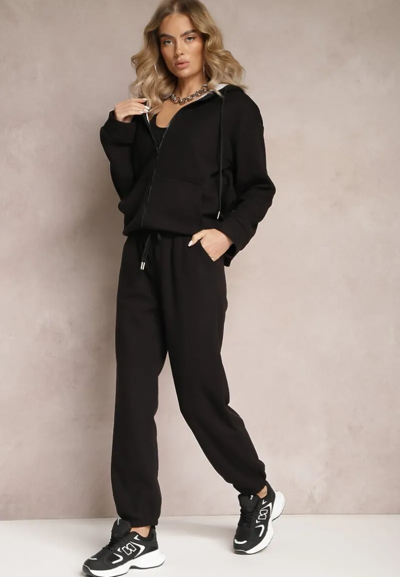 Czarny Komplet Dresowy 2-częściowy z Bluzą i Spodniami Vexira