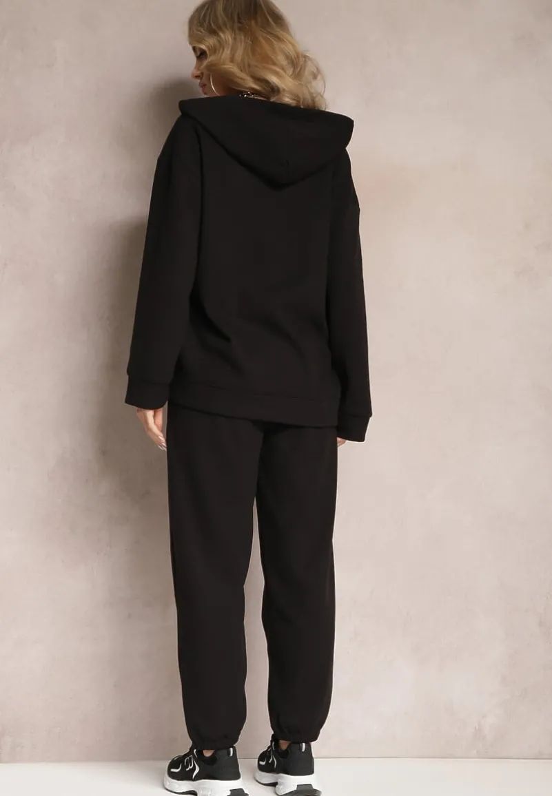 Czarny Komplet Dresowy 2-częściowy z Bluzą i Spodniami Vexira
