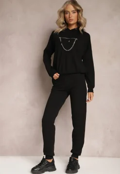 Czarny Komplet Dresowy z Bawełny Epique