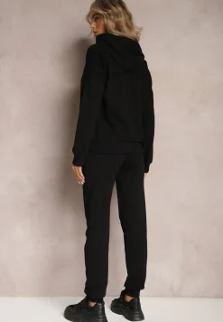 Czarny Komplet Dresowy z Bawełny z Lampasami i Ściągaczami Senique