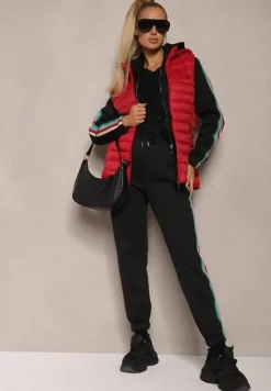 Czarny Komplet Dresowy z Kolorowym Lampasem Bluza z Kapturem i Spodnie Joggery Nevarielles