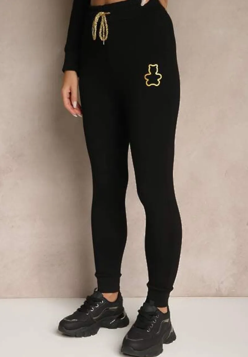 Czarny Komplet Dresowy z Bawełny Bluza ze Stójką i Suwakiem i Spodnie z Gumką w Pasie Nelaswen