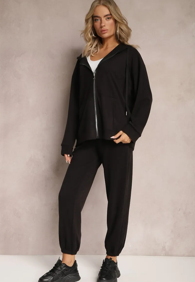 Czarny Komplet Dresowy z Bluzą i Spodniami Deparisa