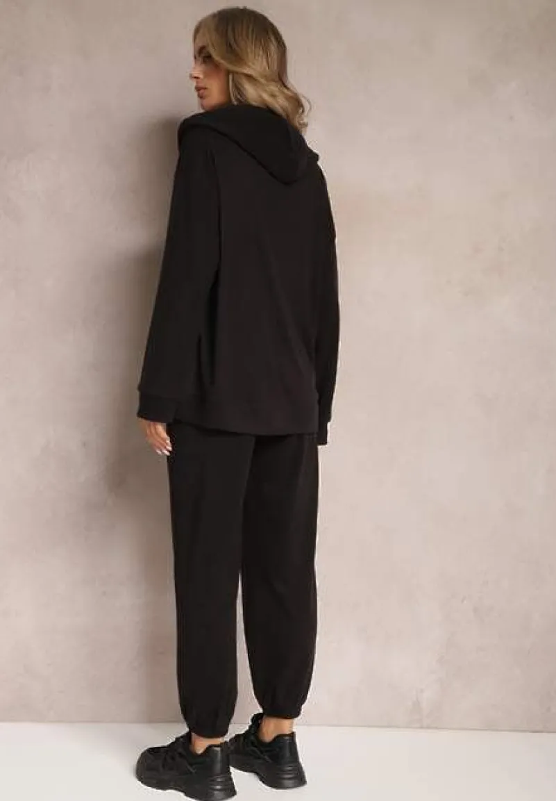 Czarny Komplet Dresowy z Bluzą i Spodniami Deparisa