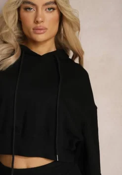 Czarny Komplet Dresowy ze Spodniami Joggerami i Bluzą z Kapturem Fomstia