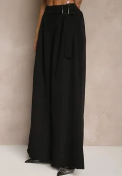 Czarny Komplet Garniturowy z Kamizelką i Spodniami o Szerokim Kroju Ravirana