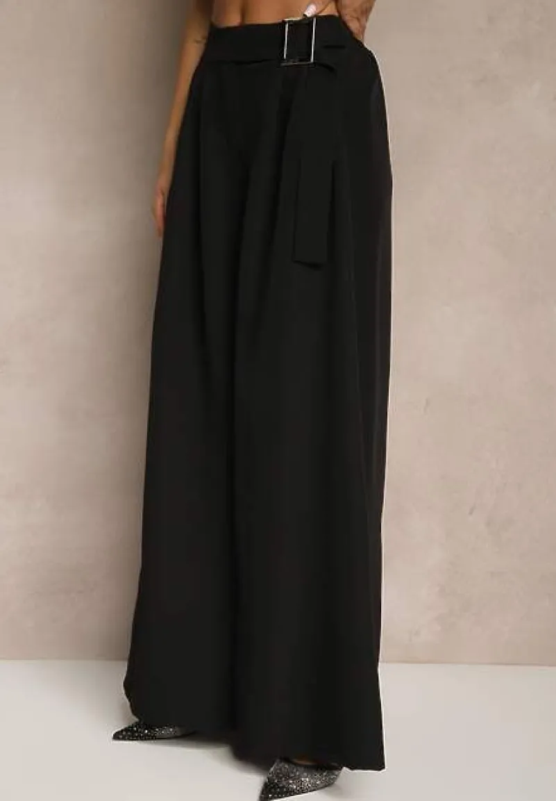 Czarny Komplet Garniturowy z Kamizelką i Spodniami o Szerokim Kroju Ravirana