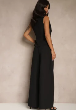 Czarny Komplet Garniturowy Szerokie Spodnie i Kamizelka Ziorene