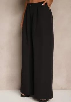 Czarny Komplet Garniturowy Szerokie Spodnie i Kamizelka Ziorene