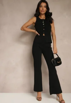 Czarny Komplet Kamizelka i Spodnie na Gumce z Wiskozą Merariana