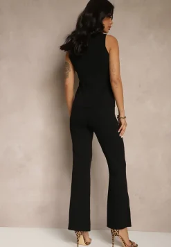Czarny Komplet Kamizelka i Spodnie na Gumce z Wiskozą Merariana