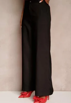 Czarny Komplet o Garniturowym Kroju Spodnie Wide Leg i Taliowana Kamizelka Nalinise