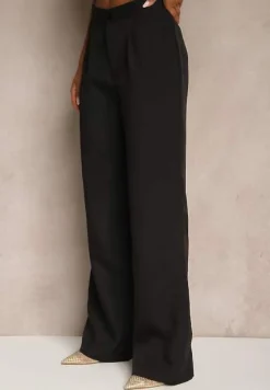 Czarny Komplet o Garniturowym Kroju z Wiskozą Spodnie Wide Leg i Top Silosea