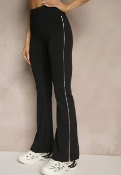 Czarny Komplet Sportowy Spodnie Dzwony i Koszulka z Suwakiem Lumecine