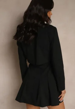 Czarny Komplet Sukienka z Gumką i Krótka Marynarka Sepenillea