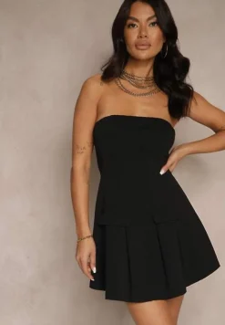 Czarny Komplet Sukienka z Gumką i Krótka Marynarka Sepenillea