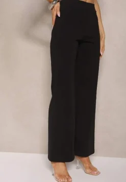 Czarny Komplet Top Bandeau Zdobiony Guzikami i Spodnie o Szerokim Kroju Palarienna