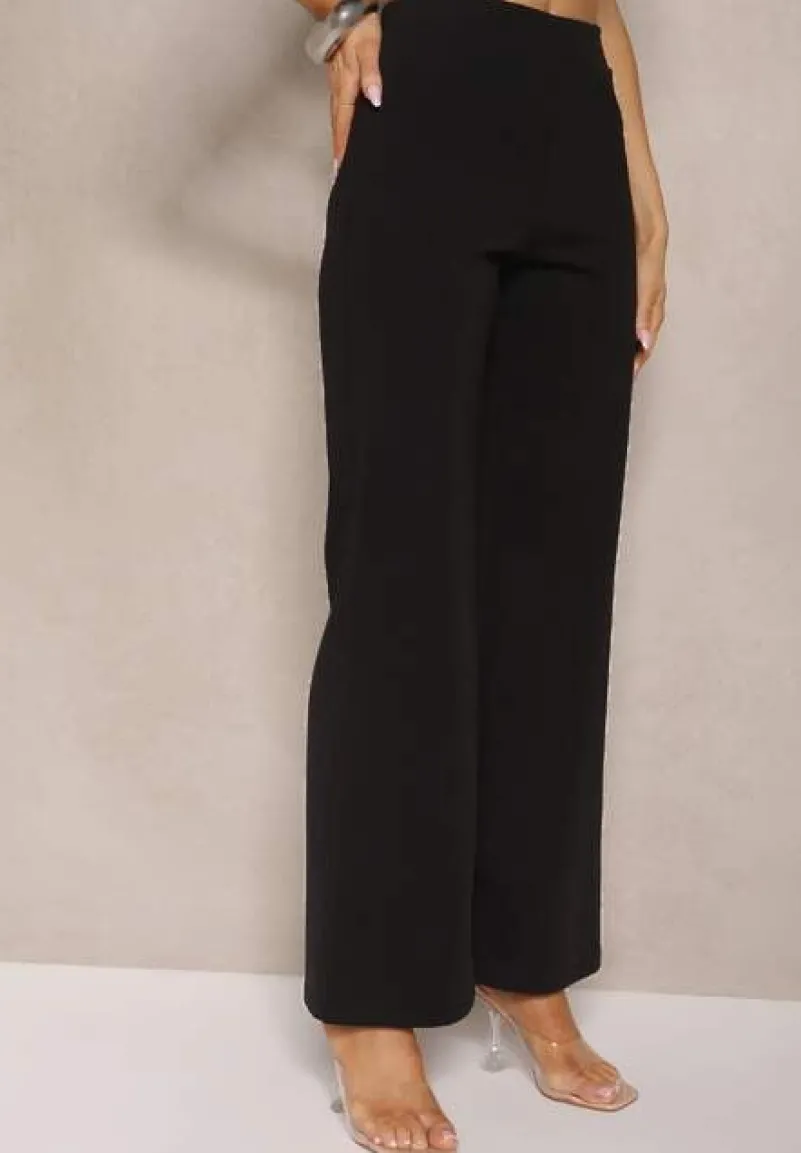 Czarny Komplet Top Bandeau Zdobiony Guzikami i Spodnie o Szerokim Kroju Palarienna