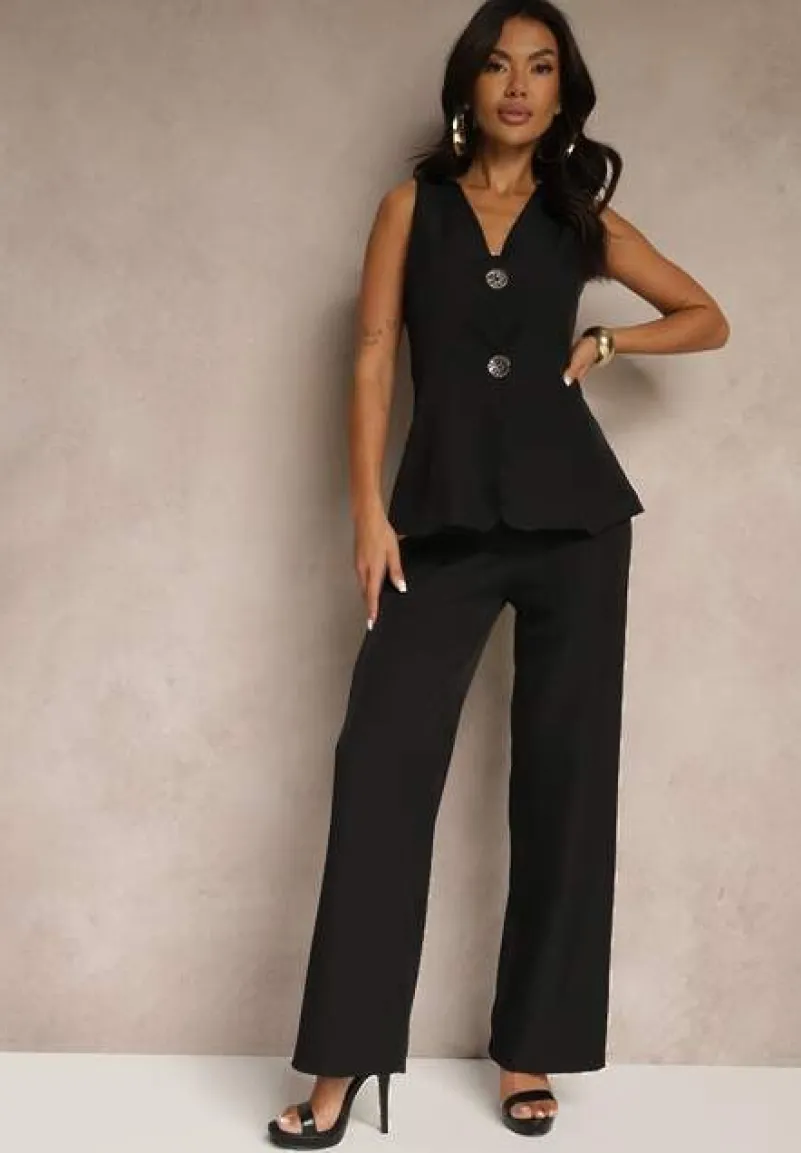 Czarny Komplet w Garniturowym Stylu Kamizelka i Spodnie Filavelle