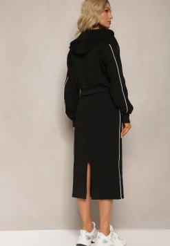 Czarny Komplet w Sportowym Stylu z Krótką Bluzą i Spódnicą Ołówkową Priggida