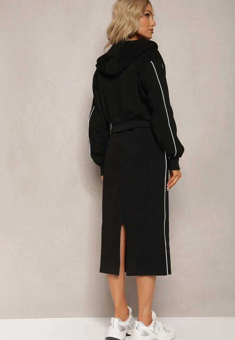 Czarny Komplet w Sportowym Stylu z Krótką Bluzą i Spódnicą Ołówkową Priggida