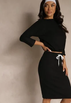 Czarny Komplet z Bawełną Spódnica o Dopasowanym Kroju i Bluza Ralenessa