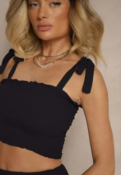 Czarny Komplet z Bawełny Spódnica z Falbanami i Top z Kokardami Sarionae