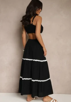 Czarny Komplet z Wiskozy Top na Ramiączkach i Spódnica Rozkloszowana z Gumką w Pasie Efrisia