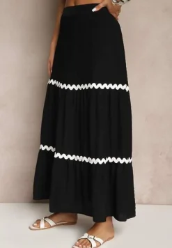 Czarny Komplet z Wiskozy Top na Ramiączkach i Spódnica Rozkloszowana z Gumką w Pasie Efrisia