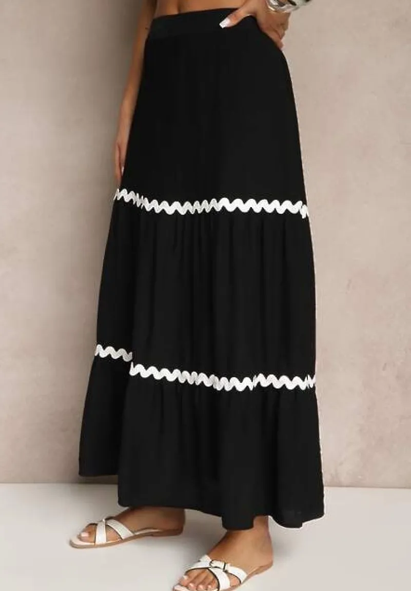 Czarny Komplet z Wiskozy Top na Ramiączkach i Spódnica Rozkloszowana z Gumką w Pasie Efrisia