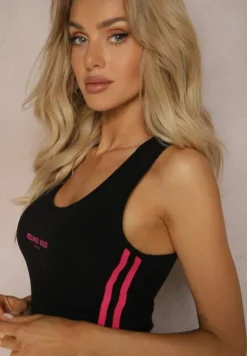 Czarny Letni Komplet Fitnessowy z Elastycznej Bawełny Top i Szorty Dvaine