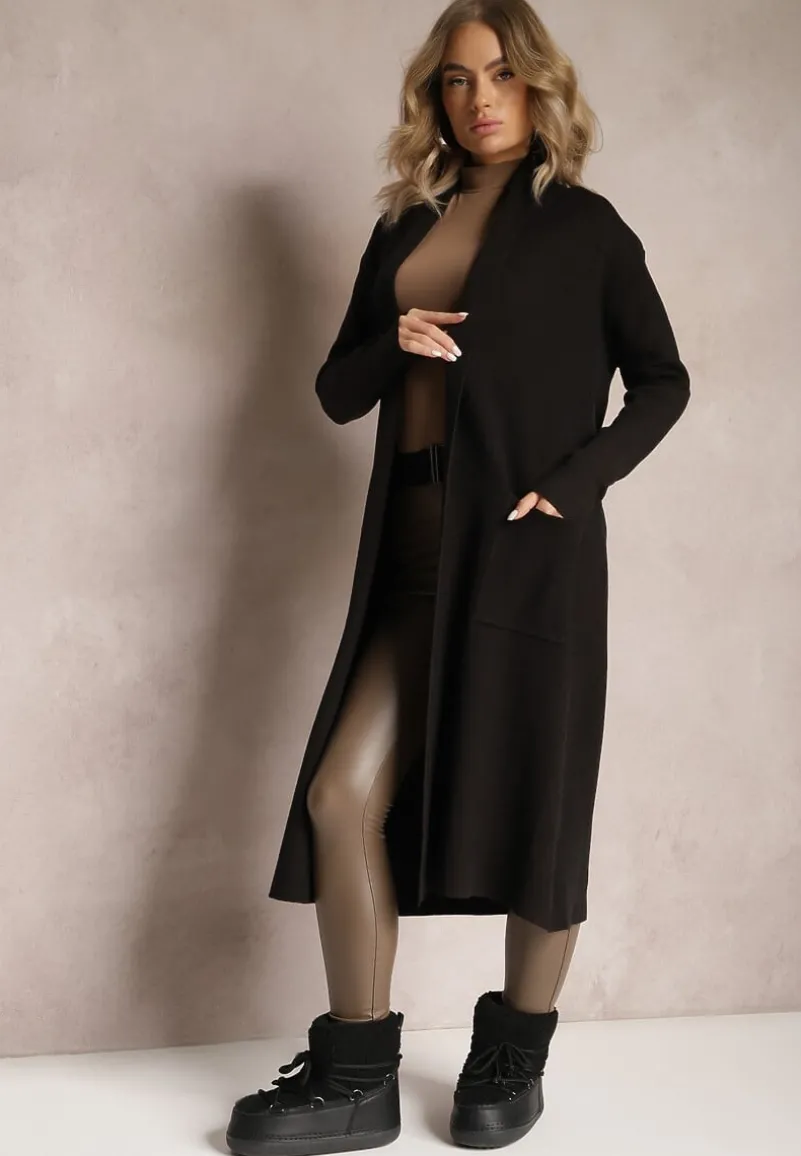 Czarny Luźny Kardigan Niezapinany Jacquella