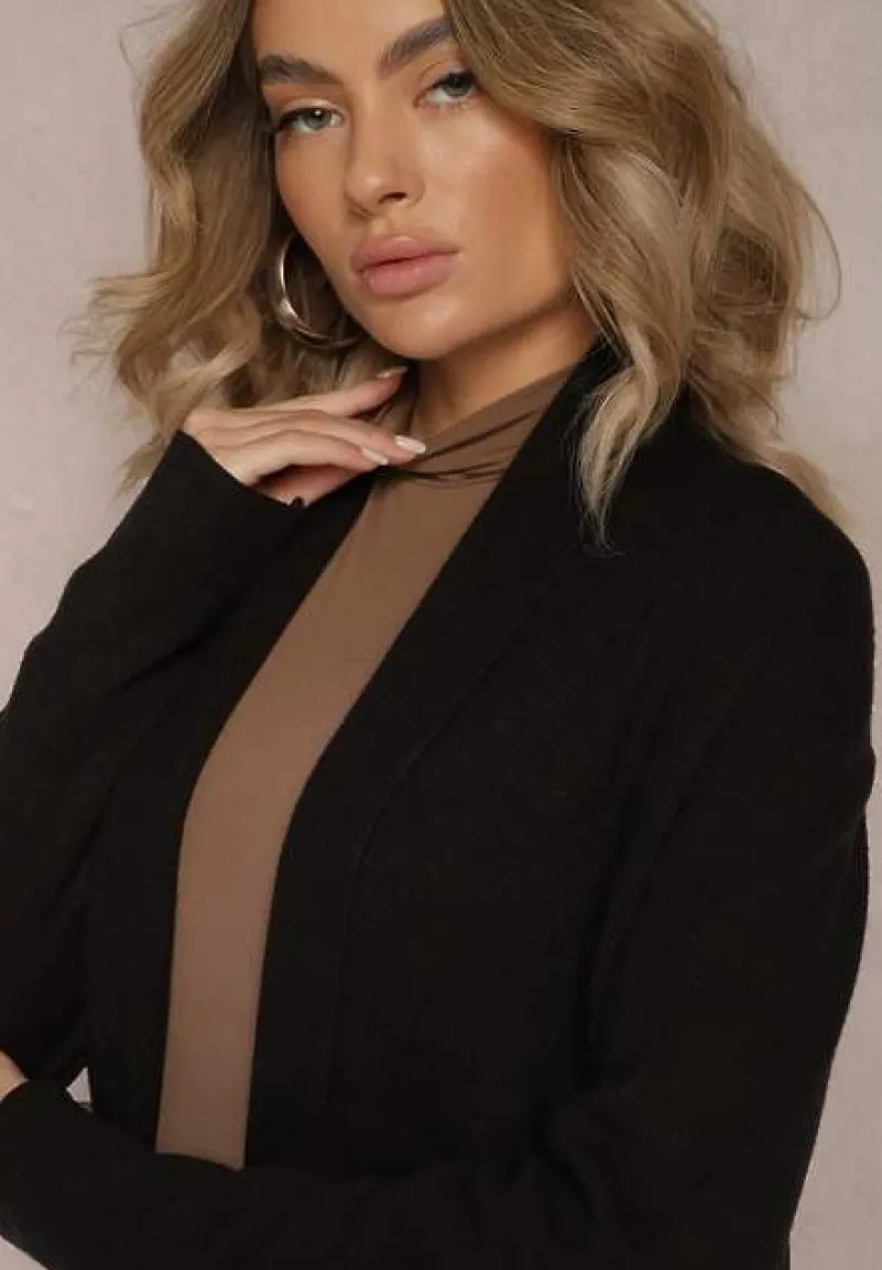 Czarny Luźny Kardigan Niezapinany Jacquella