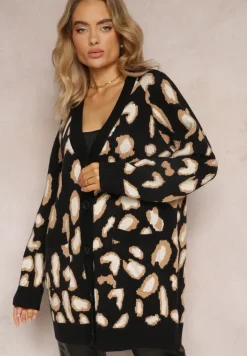 Czarny Luźny Kardigan Zapinany Klimonta