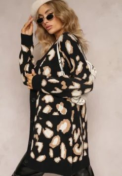 Czarny Luźny Kardigan Zapinany Klimonta