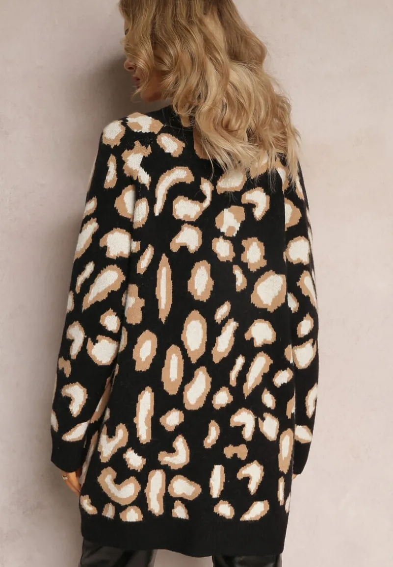 Czarny Luźny Kardigan Zapinany Klimonta