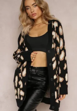 Czarny Luźny Kardigan Zapinany Klimonta