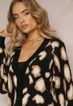 Czarny Luźny Kardigan Zapinany Klimonta