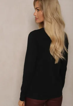 Czarny Minimalistyczny Sweter z Dekoltem w Kształcie Litery V Sinovae