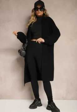 Czarny Nierozpinany Kardigan z Kapturem ze Ściągaczami przy Rękawach Giselda