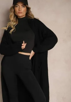 Czarny Nierozpinany Kardigan z Kapturem ze Ściągaczami przy Rękawach Giselda